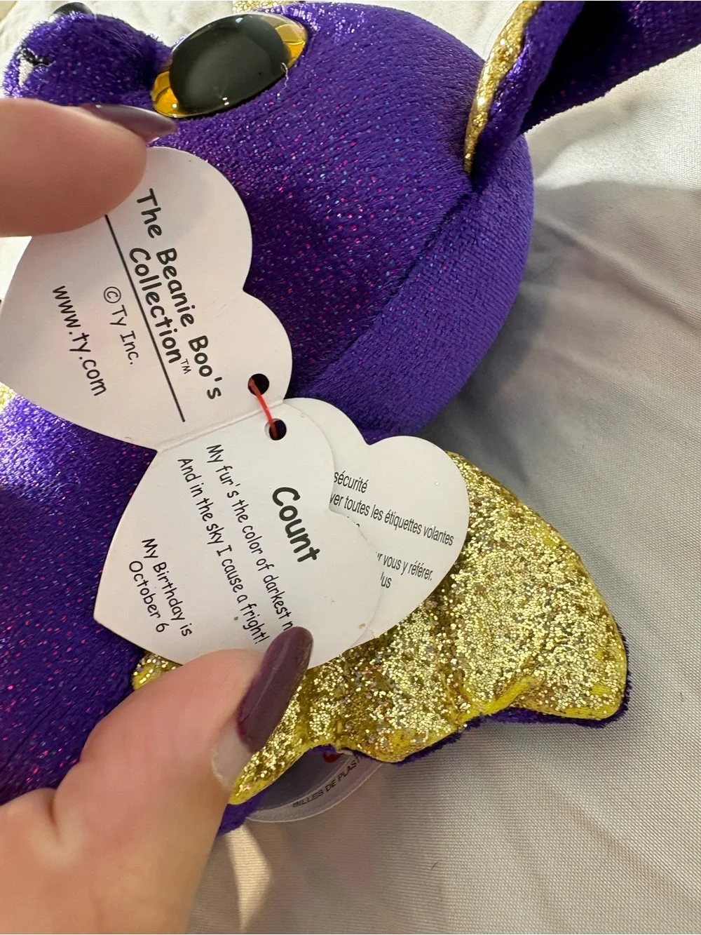Ty Purple and Gold Glitter Bat Plush